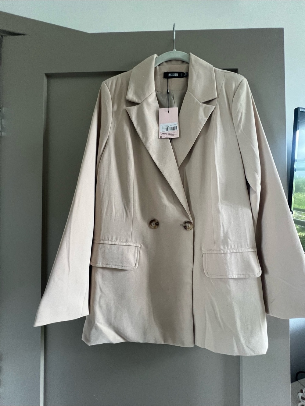 Missguided Beige Double-Breasted Blazer Jacket